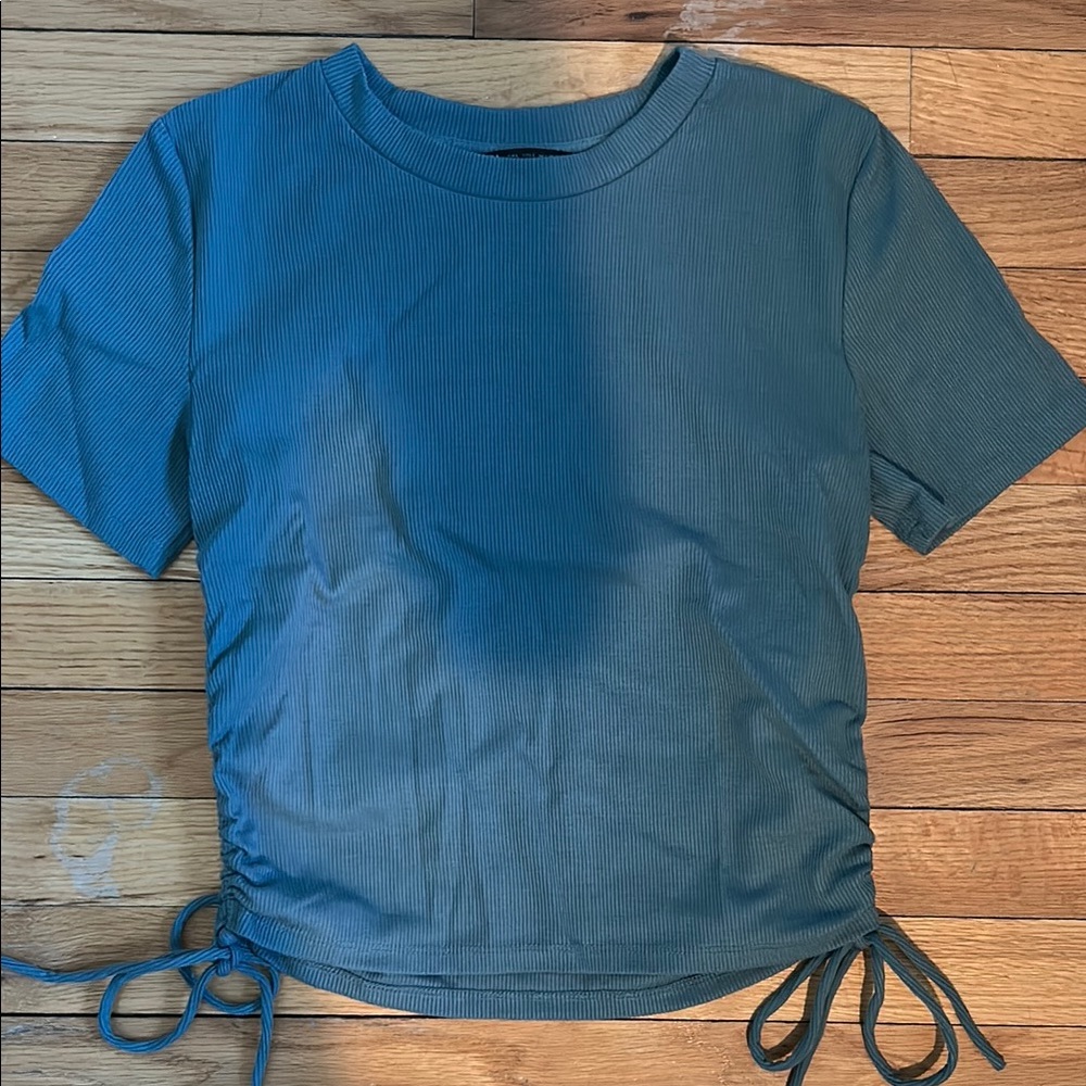 Zara Teal Short Sleeve Ruched Top